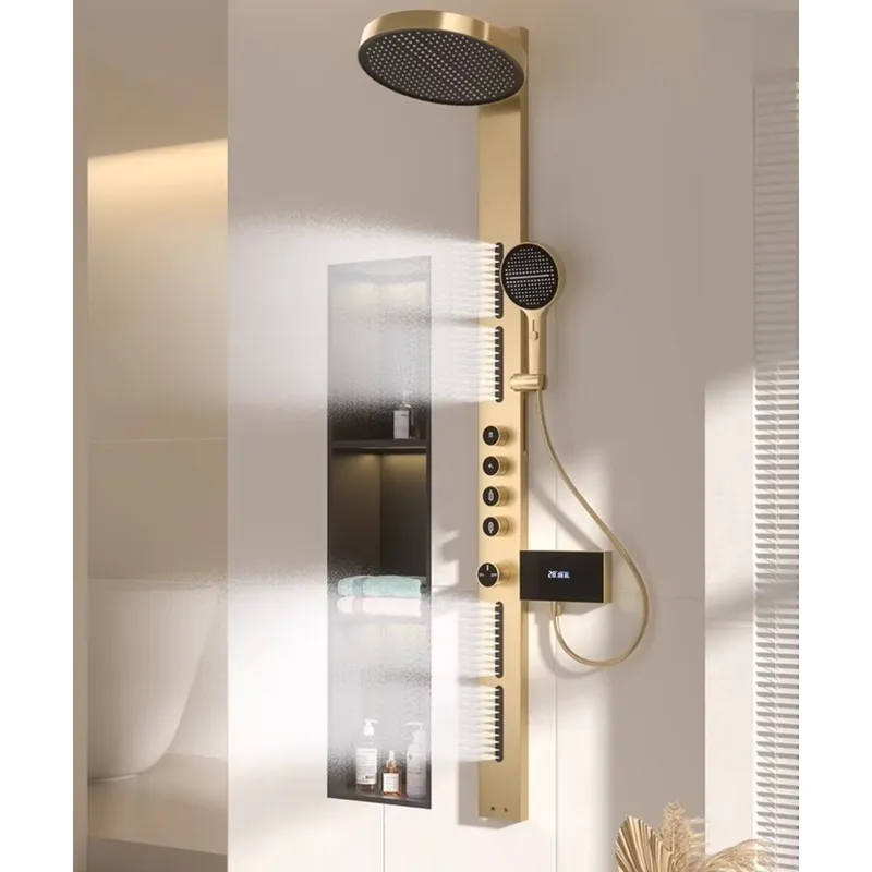 Spa & Wellness Joule - Messing regendouchepaneelset met digitaal display, wandmontage,